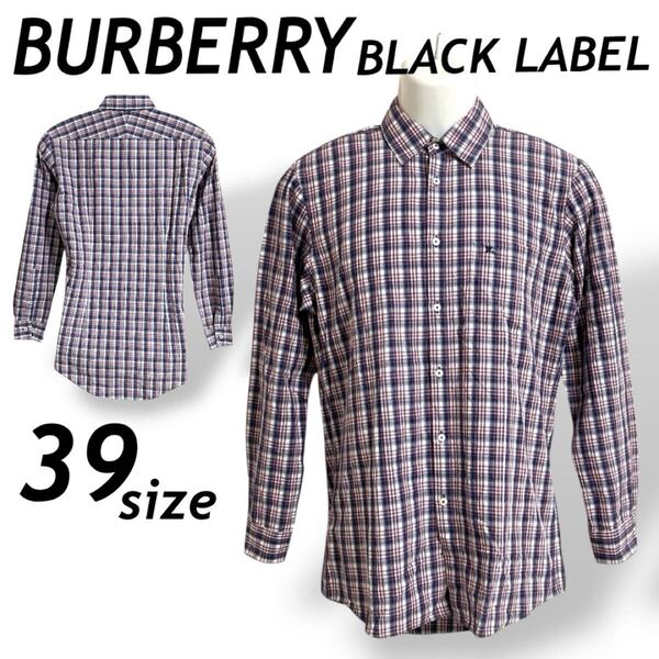 BURBERRY BLACK LABEL メンズ 長袖シャツ 39 綿 コットン D1L12-411-28 刺繍ロゴ 三陽商会 日本製 チェック柄 マルチカラー系 (D050)★