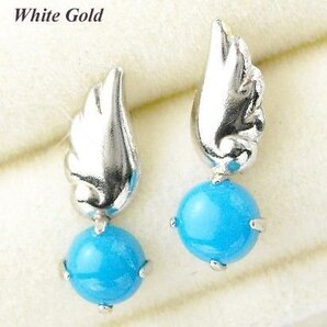 ピアス 天使の羽 ターコイズ ターコイス 12月誕生石 トルコ石 10金ホワイトゴールド レディース 50代 40代 60代 30代 20代 k10wg 羽根