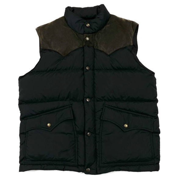 EddieBauer/エディバウアー ヨークレザー 切り替えダウンベスト メンズM ブラック/ブラウン