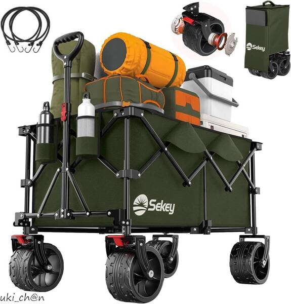 キャリーワゴン 大容量135L 高耐荷重150kg 収納サイズ最小級 コンパクト キャンプカート ダークグリーン 運動会 キャンプ