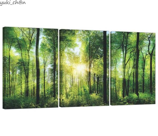 アートパネル 30×40cm×3pcs 森のポスター1 緑 森林 自然 風景 絵画 風景画 木製フレーム 幸運 風水 キャンバス