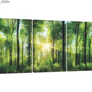 アートパネル 30×40cm×3pcs 森のポスター1 緑 森林 自然 風景 絵画 風景画 木製フレーム 幸運 風水 キャンバス