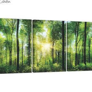 アートパネル 40×60cm×3pcs 森のポスター1 緑 森林 自然 風景 絵画 風景画 木製フレーム 幸運 風水 キャンバス
