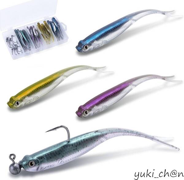 ドロップショットミノー 1.8g ワーム 7cm(2.75in)ミドスト 海釣・淡水釣り ジグヘッド付 10個 40枚セット