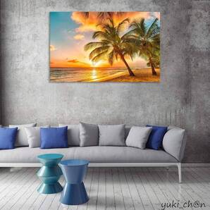 絵画 風景画 キャンバスピクチャーホームデコレーションポスター 40x60cm 自然 夏 海 太陽 ヤシの木 砂浜 インテリア