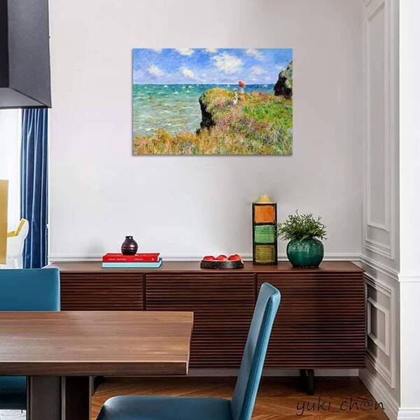 クロード・モネ アートパネル 『プールヴィルの断崖の上の散歩』 油絵 絵画 複製画 風景画 飾り絵 50x75cm 玄関 壁掛け