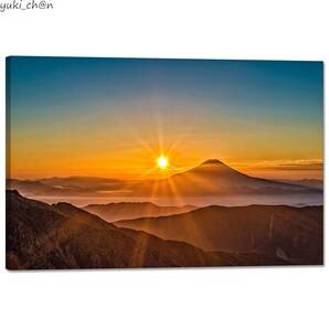 ポスター 50×75cm 富士山 02 モダンアート 風景画 絵画パネル 自然 壁掛け インテリア 夕日 木枠付き 風水 キャンバス
