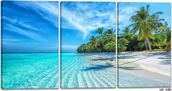 アートパネル 海 ココナッツ壁の絵 40x60x3枚 写真 ハワイ 自然 風景 ポスター 椰子の木 インテリア 絵画 個性ギフト 木枠付き 完成品