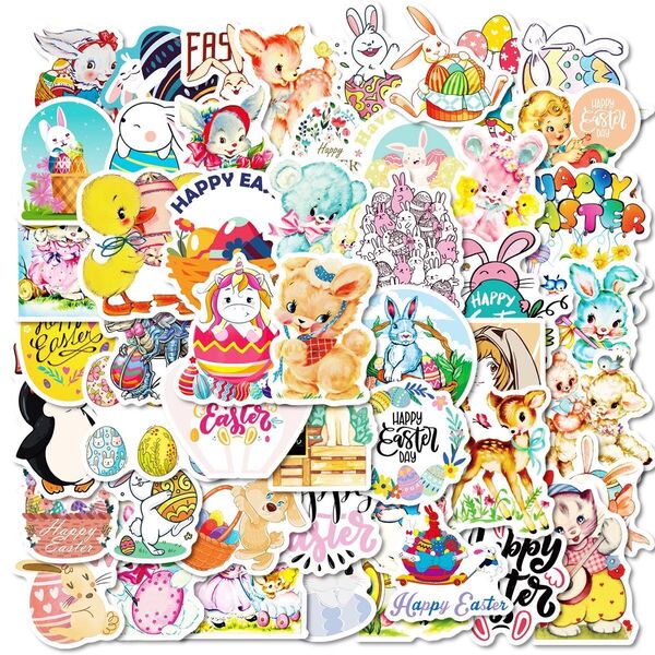 W1 レトロアニマルステッカー④ 50枚 シール 童心 キャラクター イースター 装飾 スクラップブッキング コラージュ素材