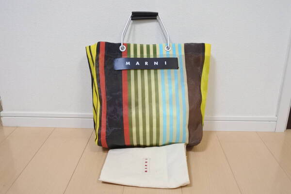 ☆美品☆MARNI マル二 フラワーカフェ ストライプ トートバッグ