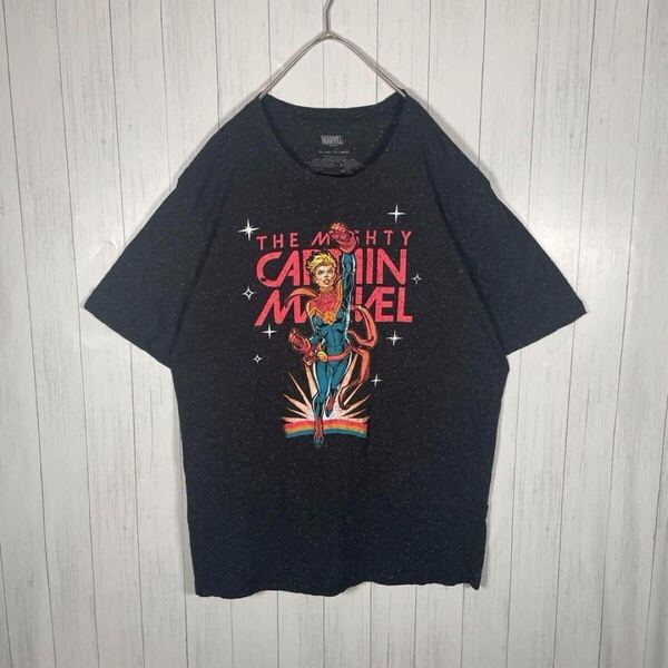 マーベル 半袖 Tシャツ キャプテンマーベル キャロルダンヴァース MARVEL アメコミ プリント 最強女性ヒーロー ブラック XL