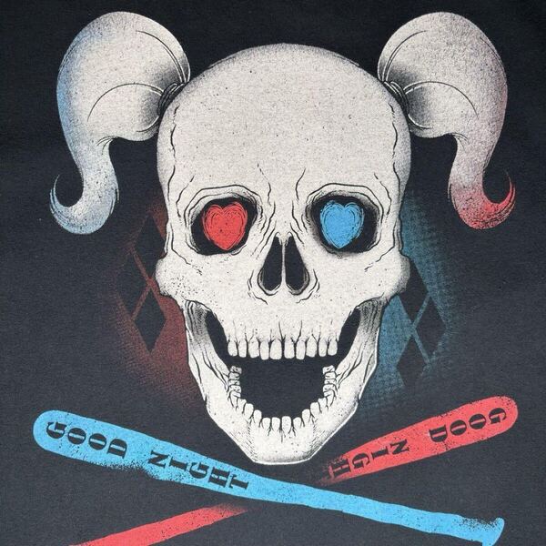 スーサイドスクワッド Tシャツ ハーレイクイン スカル ドクロ 骸骨 ムービー SUICIDE SQUAD プリント ヴィラン ブラック L