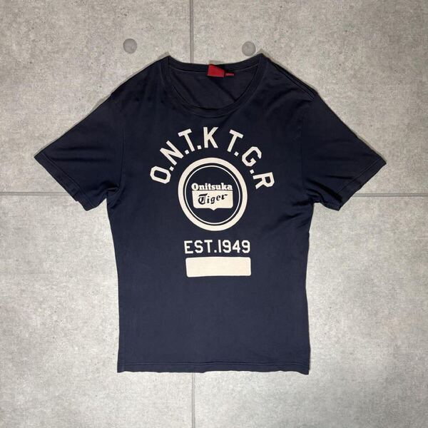 オニツカタイガー 半袖 Tシャツ アーチ カレッジ プリント カプセル フェード Onitsuka Tiger 四段 アシックス ネイビー XL