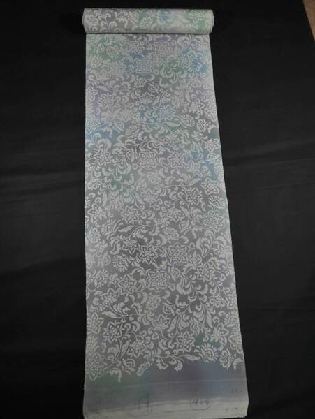 未仕立て新品 京友禅堰き出し染め九寸 唐草模様 ミックスぼかし地色 正絹100% 伊と幸ちりめん生地 お仕立て代込み 送料無料
