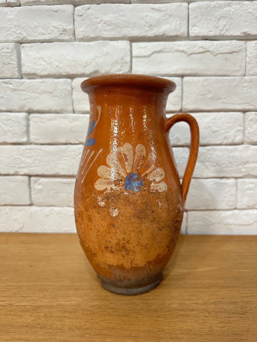 フランス製 花瓶 水差し 高さ26.5cm オレンジ