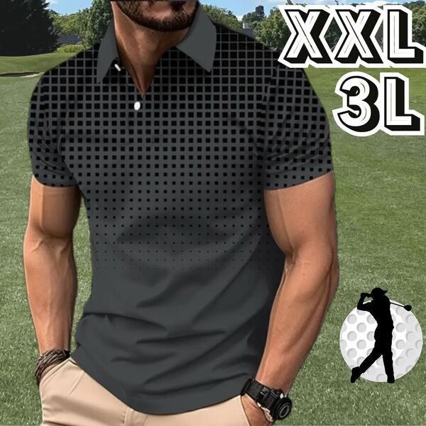 セール★メンズ ゴルフウェア ポロシャツ 春夏 春 夏 半袖 ブラック 黒 グレー★大きいサイズ XXL 3L 2XL★テニスウェア スポーツウェア