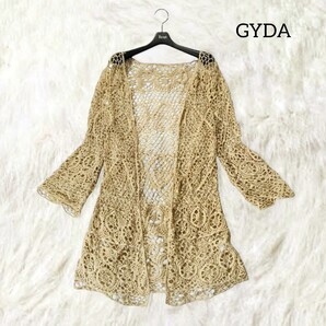 49 【GYDA】 ジェイダ クロシェ カーディガン ガウン トップス ベージュ 透け感 シアー かぎ編み クロシェ編み 春夏 ギャル レディース