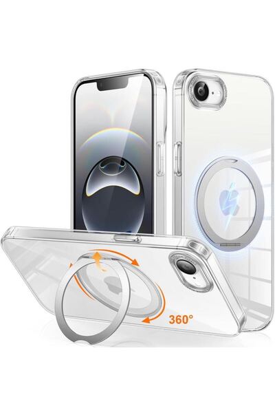 Phone 16e 用 ケース Magsafe対応 ワイヤレス充電 360°回転スタンド 縦横両対応 Gunwon スマホケース クリア」