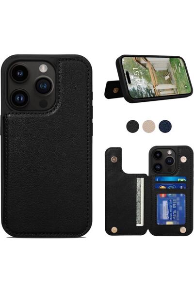 Shlybaay iPhone 16 Pro 用 ケース 背面 手帳型 カード iPhone16 Pro 用 背面ケース 手帳型ケース カードケース ブラック