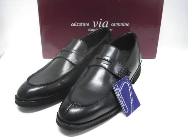 ヴィア カミーノ via cammino VC7004 本革スリッポンビジネス紳士靴 ブラック 25.5cm【新品】