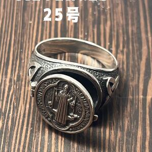 KSQ735rきc SILVER925聖ベネディクトシルバー指輪メダイ結婚式カトリックバイキング25