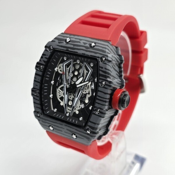 新品 Binbond トノーケース ブラック レッド 三針タイプ メンズ腕時計 ラグジュアリー クォーツ式