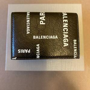 正規 BALENCIAGA バレンシアガ キャッシュ ミニ ロゴ 三つ折り 財布 ウォレット 黒