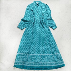 SCHRADER PETITE VINTAGE 昭和 レトロビンテージ 80s 総柄 スカイブルー ペイズリー プリーツワンピース ペーズリー スカイブルー