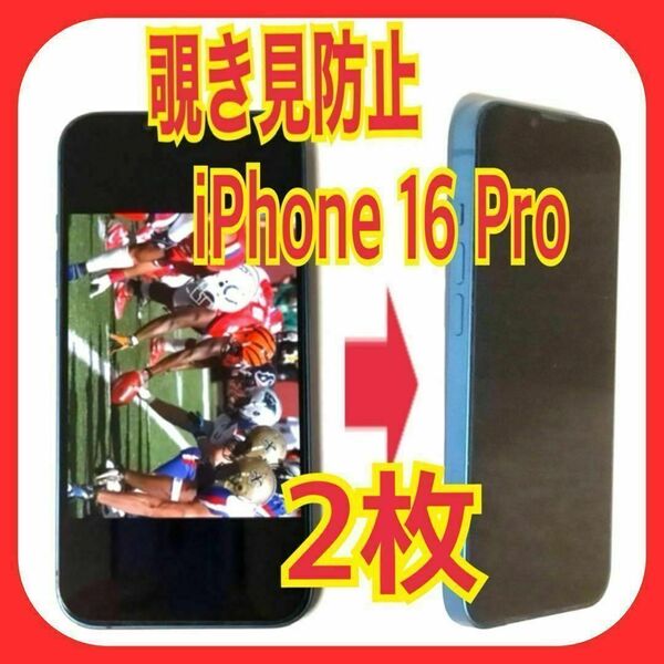 2枚 iPhone16 Pro 覗き見防止 ガラス フィルム 9H プロ スピード発送 プライバシー のぞき見 アイフォン 指紋防止