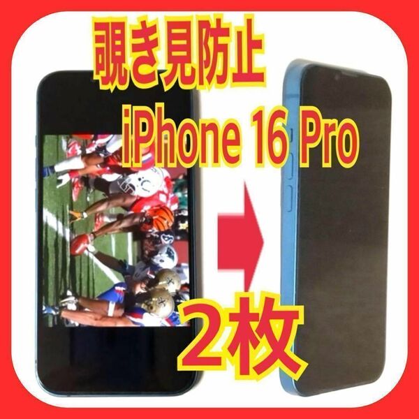 2枚 iPhone16 Pro 覗き見防止 ガラス フィルム 9H プロ スピード発送 プライバシー のぞき見 アイフォン 指紋防止