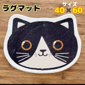 ラグマット 猫玄関マット キッチンマット 猫柄 ねこ 洗面所 猫 ハチワレ 黒 バスマット 洗濯可能 マルチマット マット ハチワレ