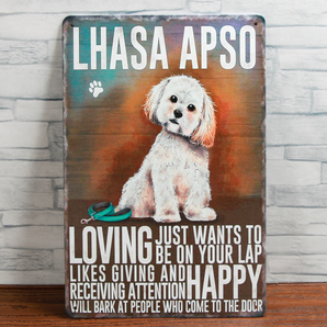 子犬のブリキ看板②(犬種 ラサ・アプソ) 20㎝×30㎝ アンティーク風 インテリア等飾り ブリキ看板 新品