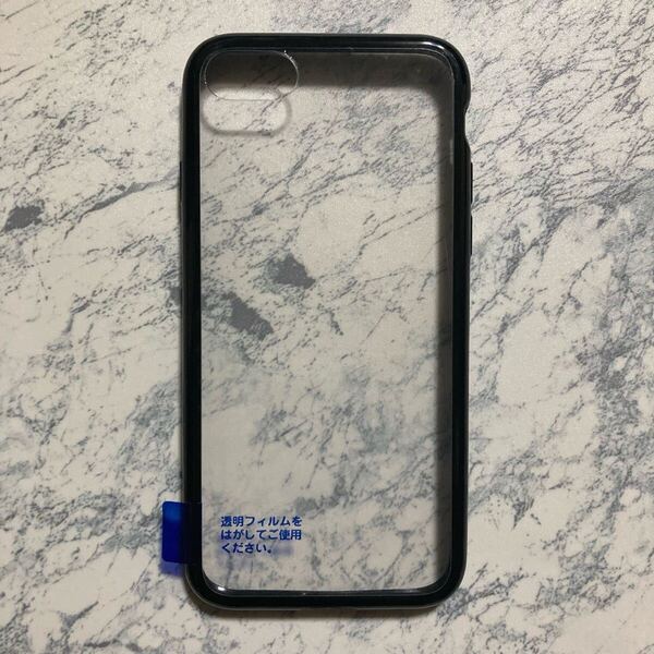 新品未使用 iPhone SE第2・第3世代/8/7対応 背面クリア コネクタキャップ付き ブラック iPhoneケース スマホケース