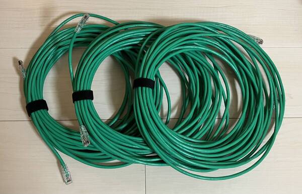【即決(送料込)】CAT6ケーブル 緑色 RJ45コネクタ付 約15m×3本セット 日本精線 グリーン