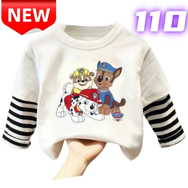 【新品】子供服 パウパトロール 長袖Tシャツ ボーダー袖 キッズ 男の子 女の子 110cm 綿100% コットン キッズTシャツ 男女兼用 普段着