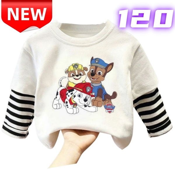 【新品】子供服 パウパトロール 長袖Tシャツ ボーダー袖 キッズ 男の子 女の子 120cm 綿100% コットン キッズTシャツ 男女兼用 普段着