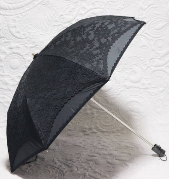新品タグ付き【Sorcie Renom ソシエレノ】晴雨兼用折りたたみ傘 豪華総レース 二層張り 黒 雨傘 日傘 v6814