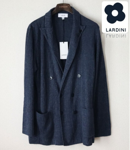 121,000円新品タグ付き【LARDINI ラルディーニ】春夏モデル 麻100% ダブルブレスト ジャケット 紺 L v6774