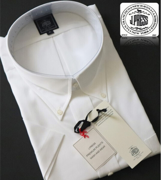 新品タグ付き【J.PRESS ジェイプレス】PREMIUM PLEATS / 形態安定 B.D.半袖ドレスシャツ 白 5L キングサイズ v6885