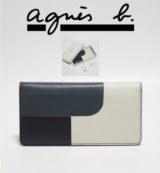 27,500円新品箱付き【agnes b. アニエスベー】トリプルカラーコンビ 長財布 ロングウォレット v6845 プレゼントにも最適