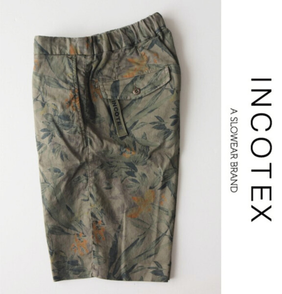 37,400円新品タグ付き【INCOTEX SLACKS インコテックス】綿麻ストレッチ ボタニカル柄 ハーフパンツ 30 v6870