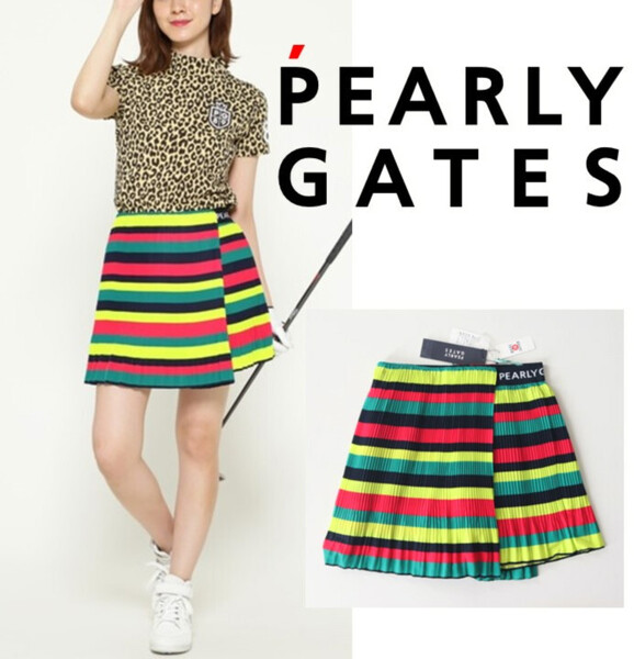 33,000円新品タグ付き【PEARLY GATES パーリーゲイツ】ウエスト総ゴム プリーツ&アシンメトリー ショートパンツ 1(w68-74) v6866