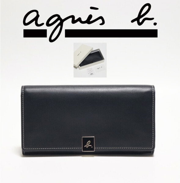 37,400円新品箱付き【agnes b. アニエスベー】上品高級 フラップ長財布 黒 v6849 プレゼントにも最適