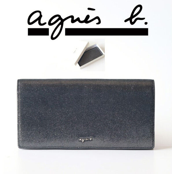 新品箱付き【agnes b. アニエスベー】メタリックレザー フラック長財布 ロングウォレット v6854