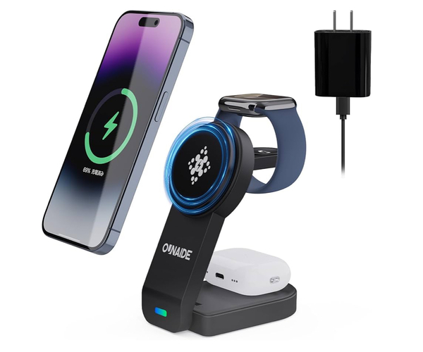 【大特価】ワイヤレス充電器 3in1 MagSafe式 アップルウォッチ 充電器 折りたたみ式 マグネット式 急速 スタンド アダプター付き ブラック