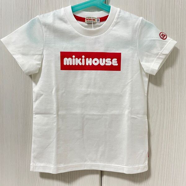 白 100 ロゴTシャツ 新品タグ付き ミキハウス mikihouse Tシャツ