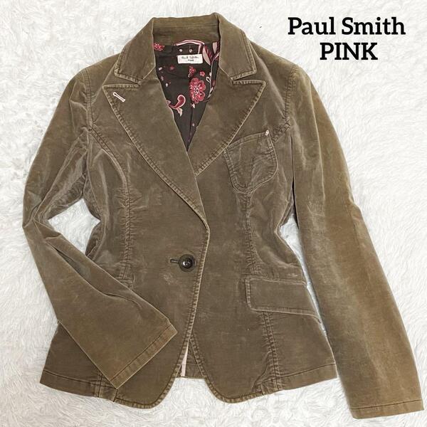 C95 Paul Smith PINK ポールスミスピンク テーラードジャケット ブラウン 40表記 L相当 ベロア 花柄