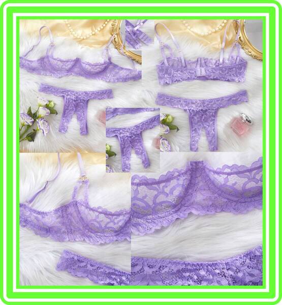 ★超素敵★アンダーワイヤー★ライトパープル★ランジェリーセット★ハーフカップ★1/2★クロッチレス★大人可愛い★G144