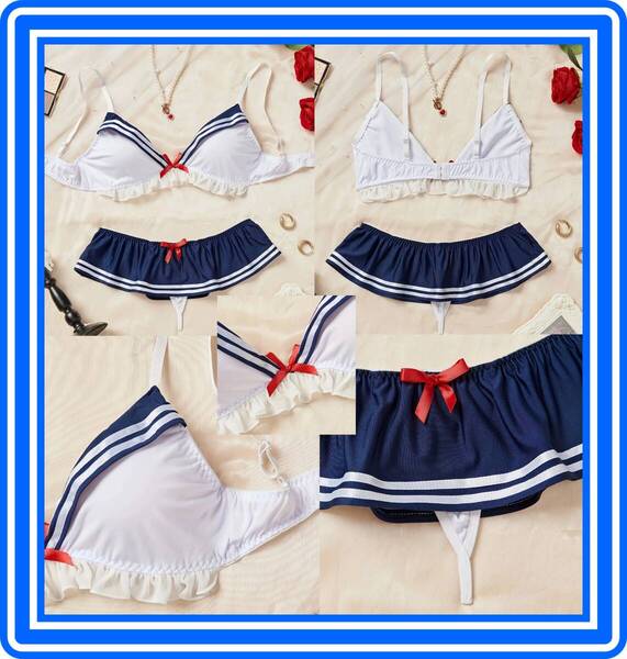 ★超素敵★柔らか素材★セーラー風★スチューデント風★コスチュームセット★ミニスカート★紺/白★ネイビー★チャーミング★F142