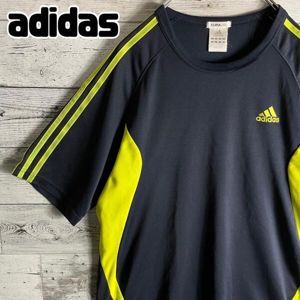 adidas アディダス Tシャツ テック系 00s y2k 紺 刺繍ロゴ パフォーマンス スリーストライプス テックウェア